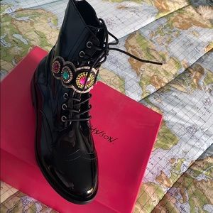 Betsey Johnson black patent leather combat boot